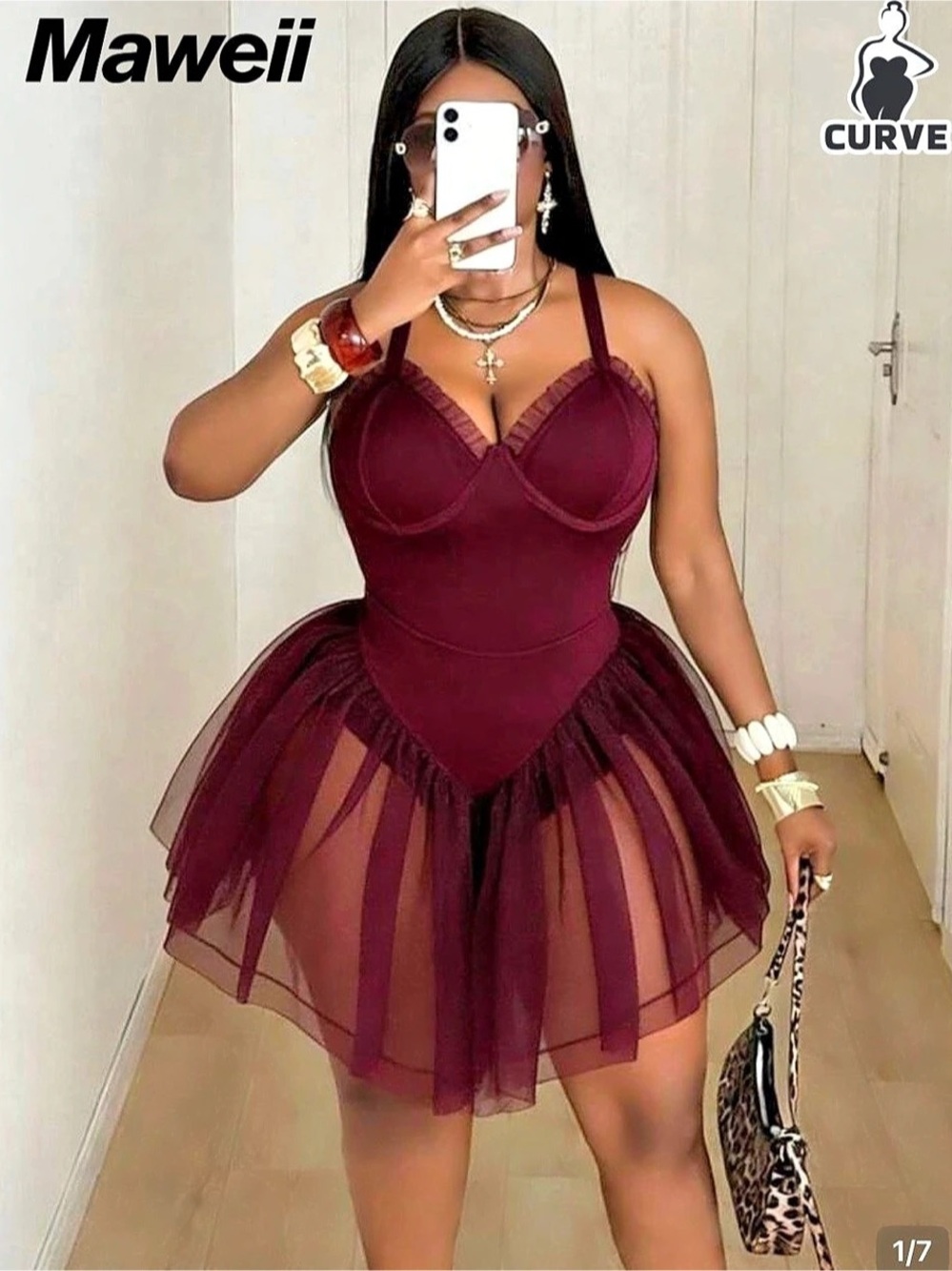 Maweii Burgundy Mini Dress